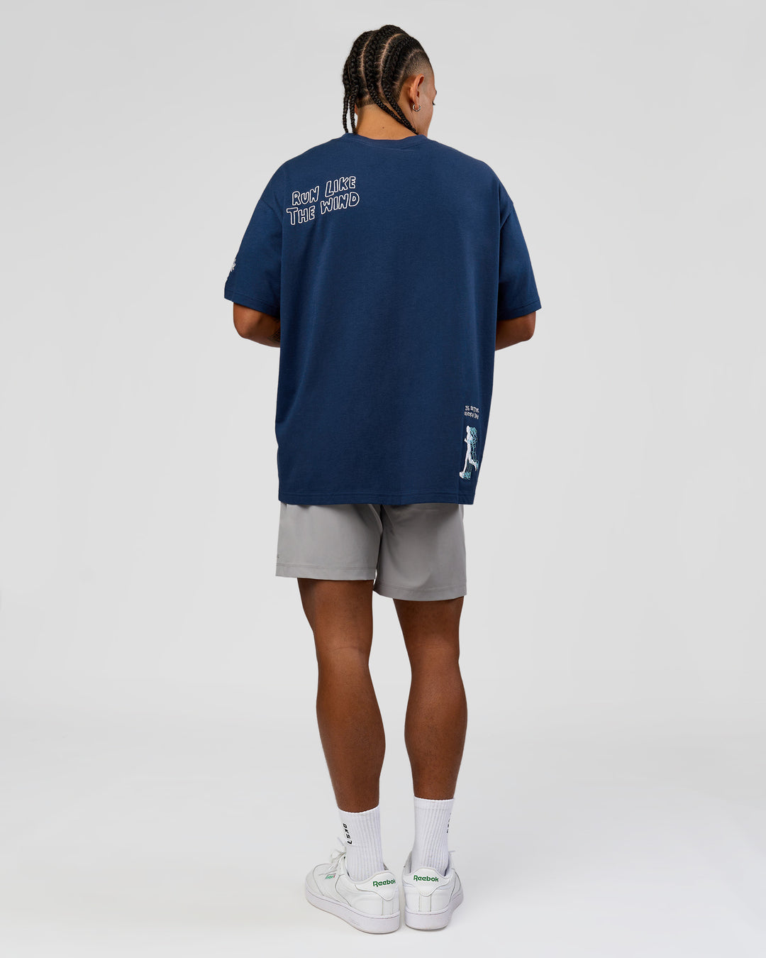 Man wearing GG Heavyweight Oversized Tee - Future Navy | Model:Malebo | Size:M