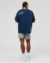 Man wearing GG Heavyweight Oversized Tee - Future Navy | Model:Malebo | Size:M