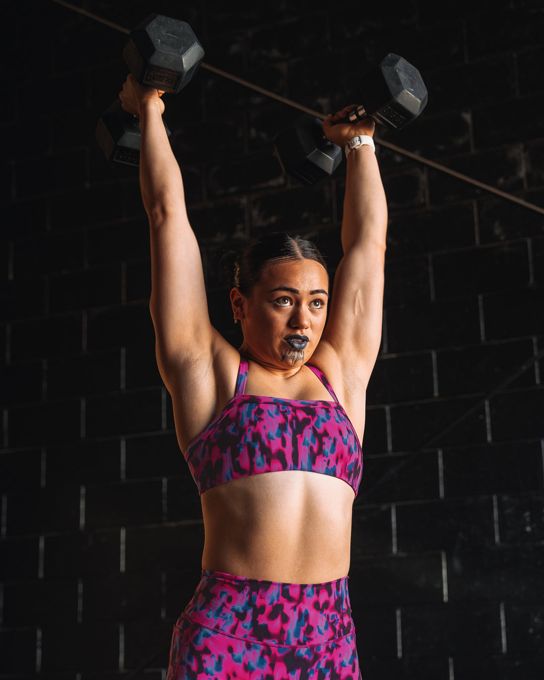 Woman wearing Inspired Sports Bra - Pink Luminous | Model:Teraipine | Size:M