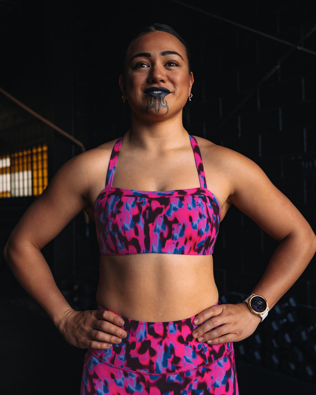 Woman wearing Inspired Sports Bra - Pink Luminous | Model:Teraipine | Size:M