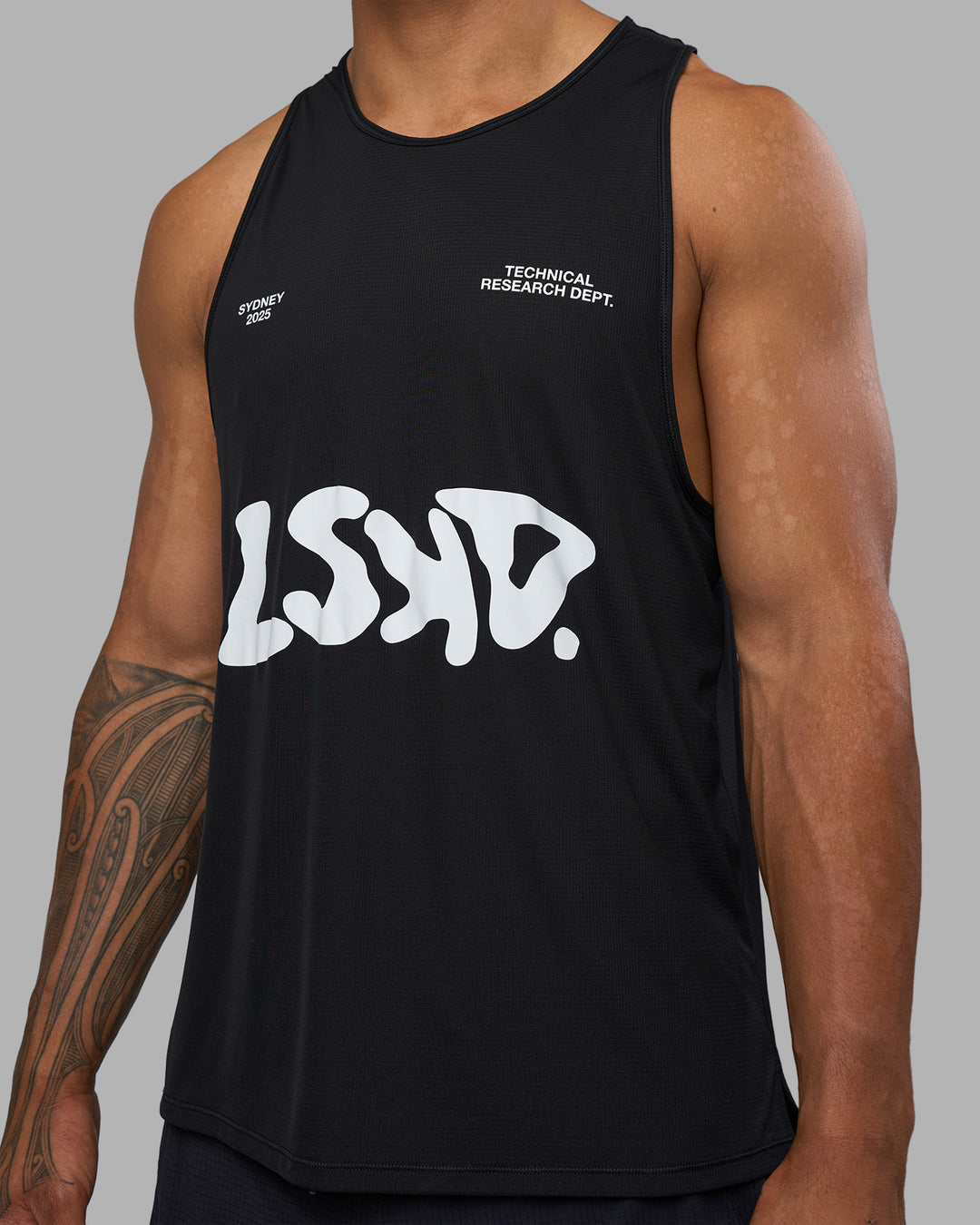 Man wearing LSKD TRD Tank - Black | Model:Daarian | Size:M