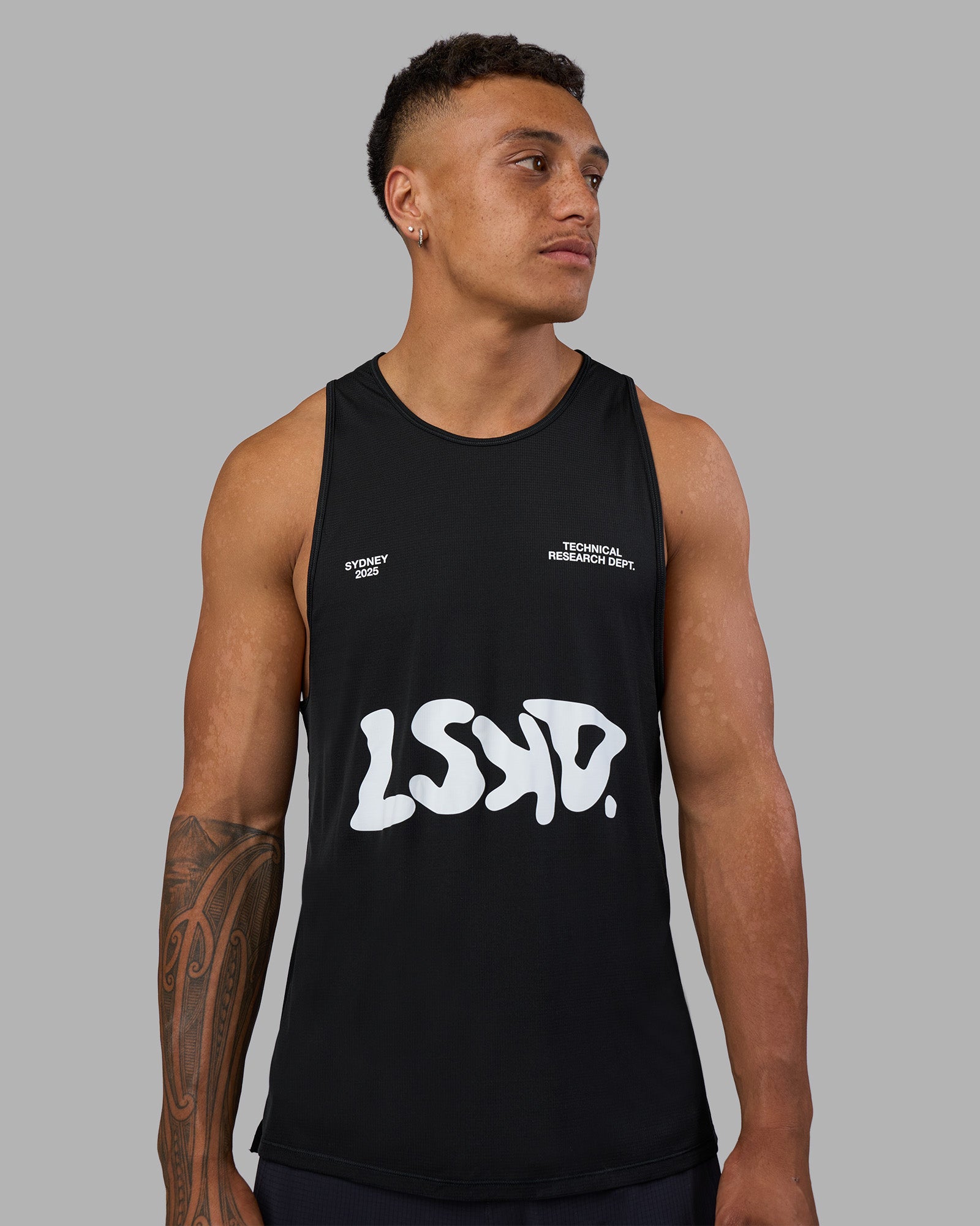 Man wearing LSKD TRD Tank - Black | Model:Daarian | Size:M