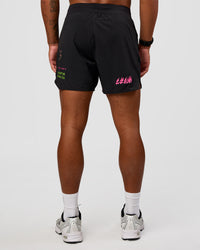 Man wearing Lift 6" Short - Black-Sugar Plum Lime | Model:Malebo | Size:M