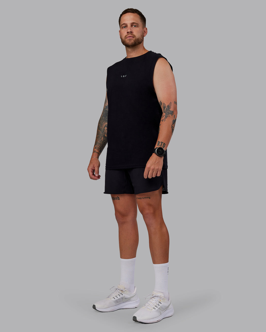 Man wearing Lift Lined 6&quot; Short in Black-Reflective | Size:M