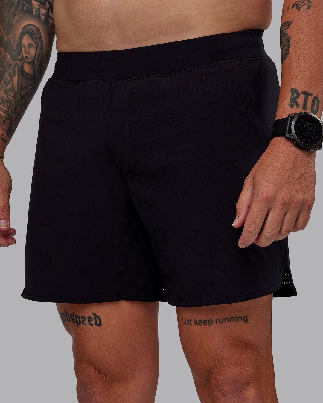 Man wearing Lift Lined 6&quot; Short in Black-Reflective | Size:M