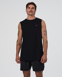 Man wearing Lifting Club FLXCotton Tank - Black-Ultra Fuchsia | Model:Konnor | Size:M