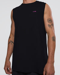 Man wearing Lifting Club FLXCotton Tank - Black-Ultra Fuchsia | Model:Konnor | Size:M