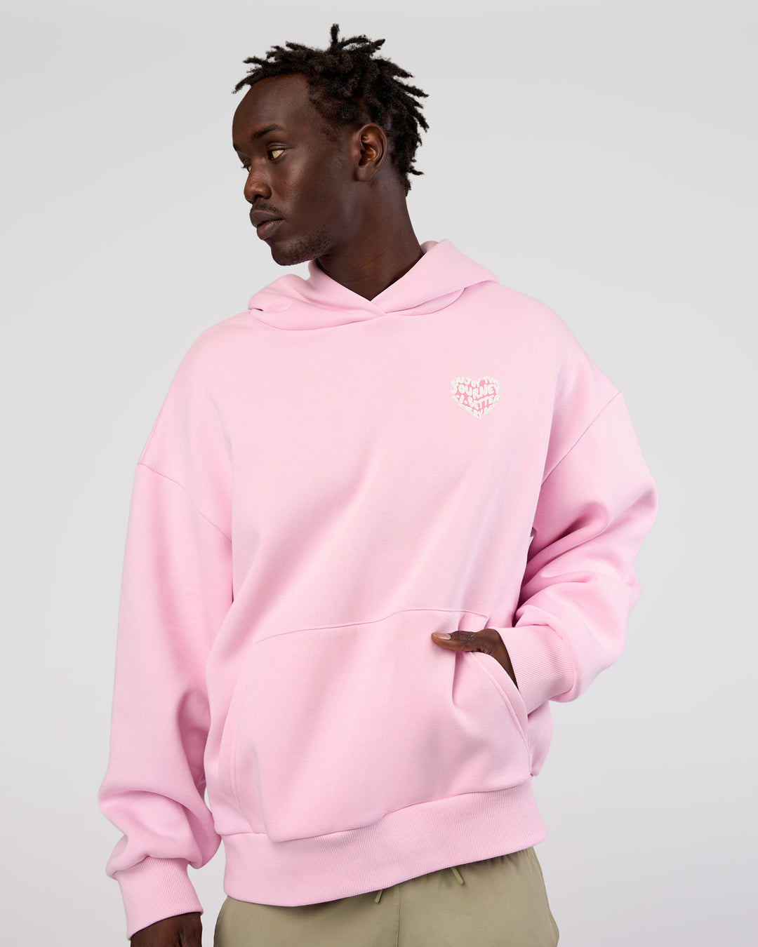 Man wearing Love The Journey Unisex Oversized Hoodie - Marshmallow-White | Model:Okello | Size:M