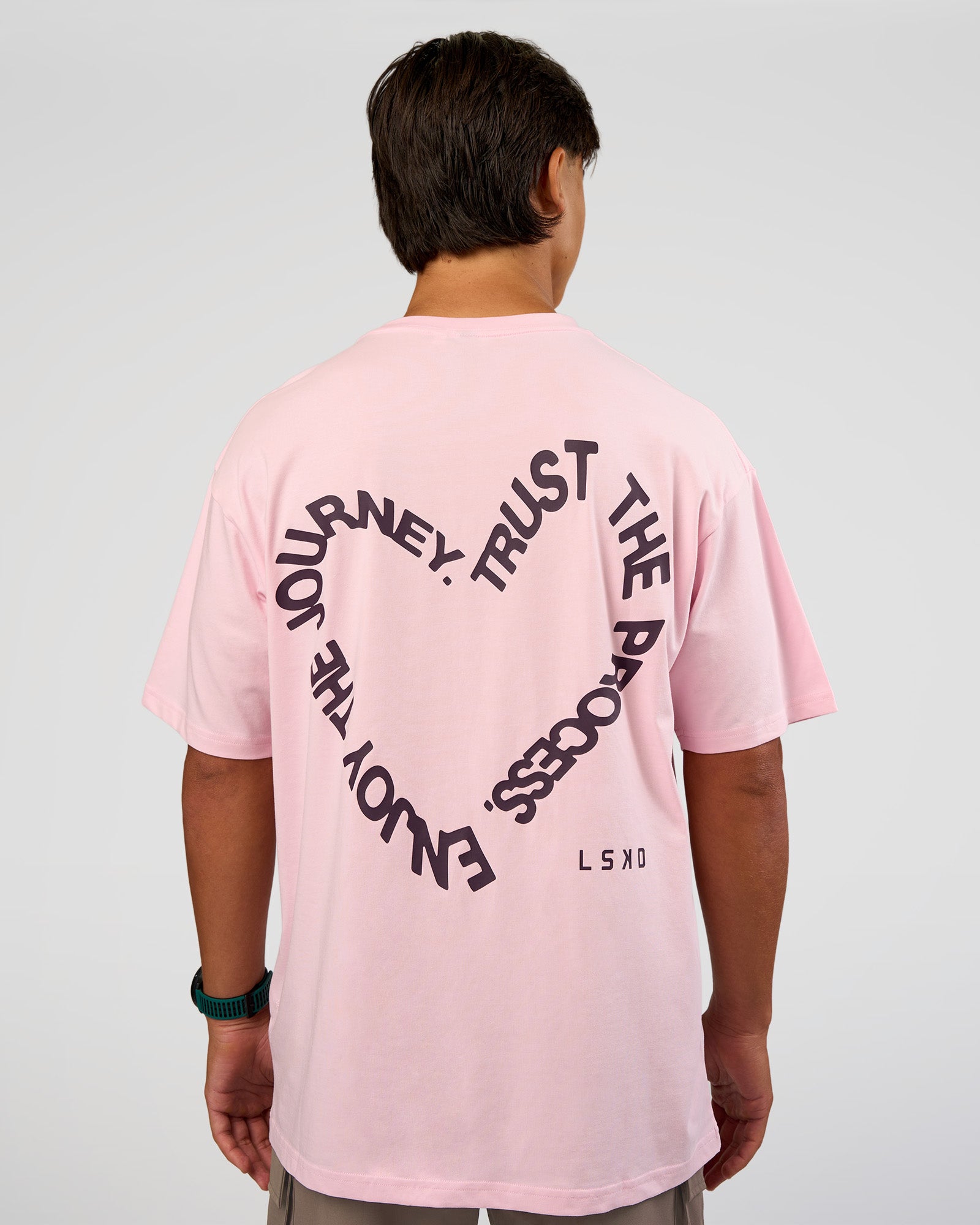 Man wearing Love The Process FLXCotton Oversize Tee - Marshmallow-Midnight Plum | Model:George | Size:M