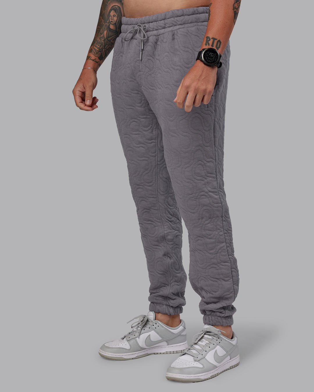 Man wearing MVP Quilted Track Pant - Storm Front-Geometric | Model:Macca | Size:M