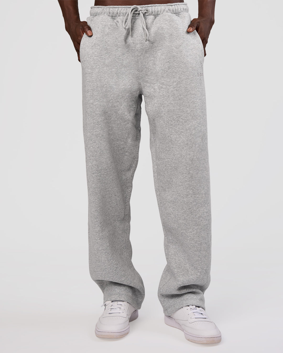 Man wearing MVP Straight Leg Pant - Light Grey Marl | Model:Okello | Size:M