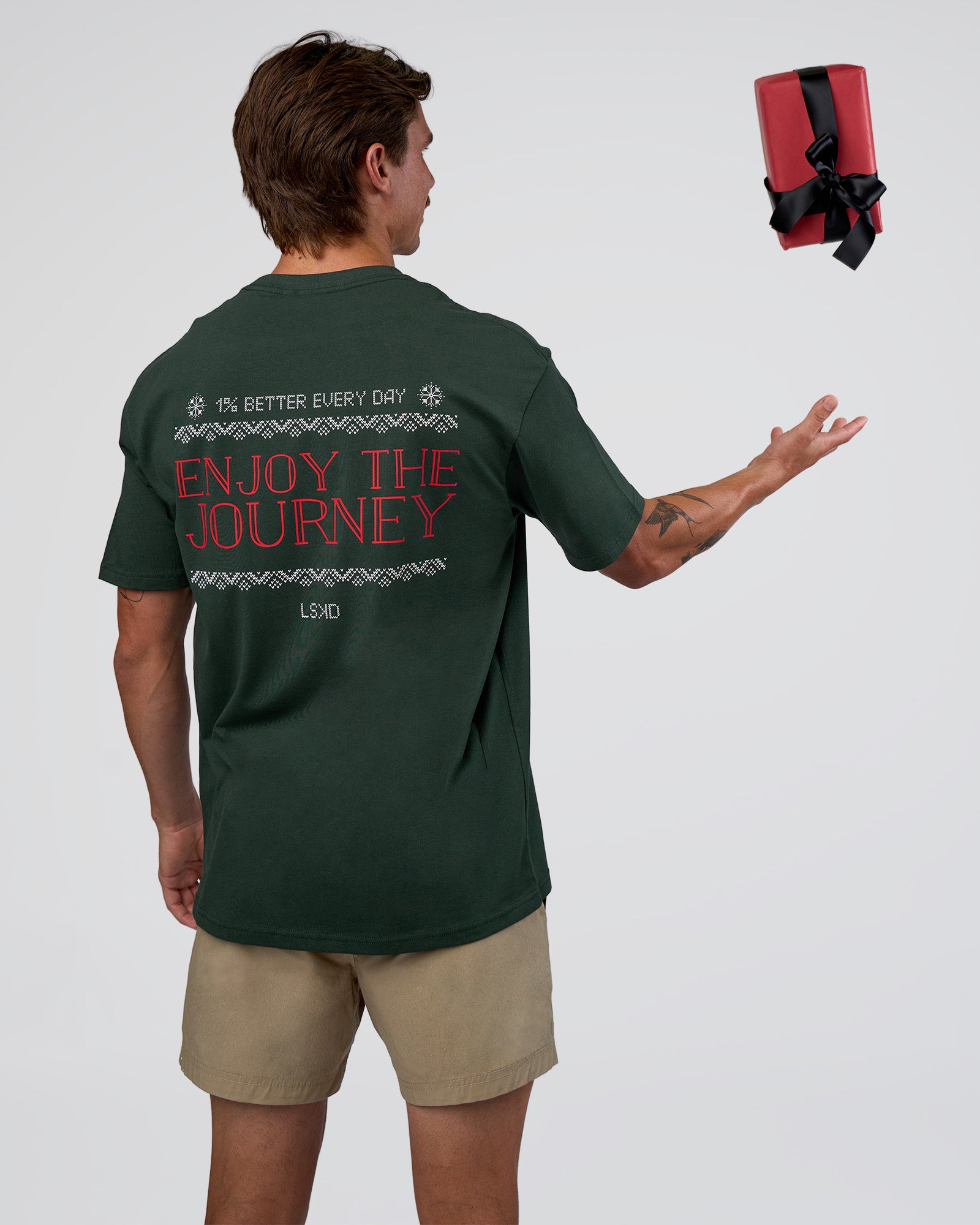 Man wearing Merry Journey FLXCotton Oversized Tee - Vital Green-White | Model:Konnor | Size:M