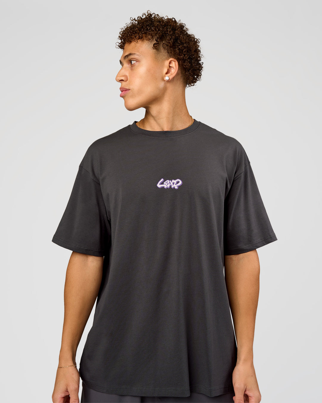 Man wearing Miami Snatch FLXCotton Oversized Tee - Dark Storm-Marshmallow | Model:Leandro | Size:M