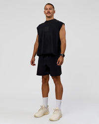 Man wearing Move Fast Heavyweight Boxed Tank - Black Washed | Model:Jaiden | Size:M