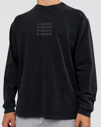 Man wearing Move Fast Heavyweight Oversized Long Sleeve Tee - Black Washed | Model:Jaiden | Size:M