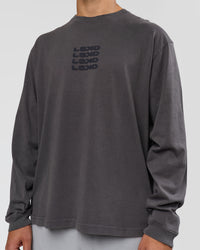 Man wearing Move Fast Heavyweight Oversized Long Sleeve Tee - Dark Storm Washed | Model:Jaiden | Size:M