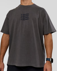Man wearing Move Fast Heavyweight Oversized Tee - Dark Storm Washed | Model:Jaiden | Size:M