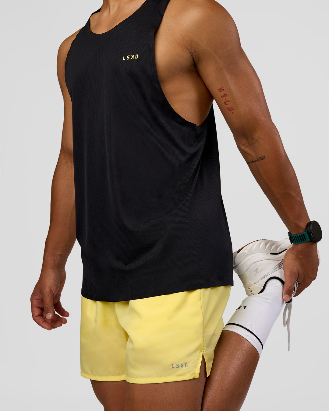 Man wearing Pace 5" Lined Running Short - Yellow Fizz | Model:George | Size:M
