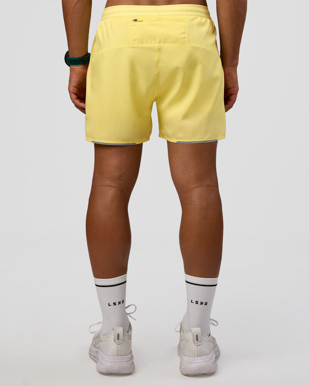 Man wearing Pace 5" Lined Running Short - Yellow Fizz | Model:George | Size:M