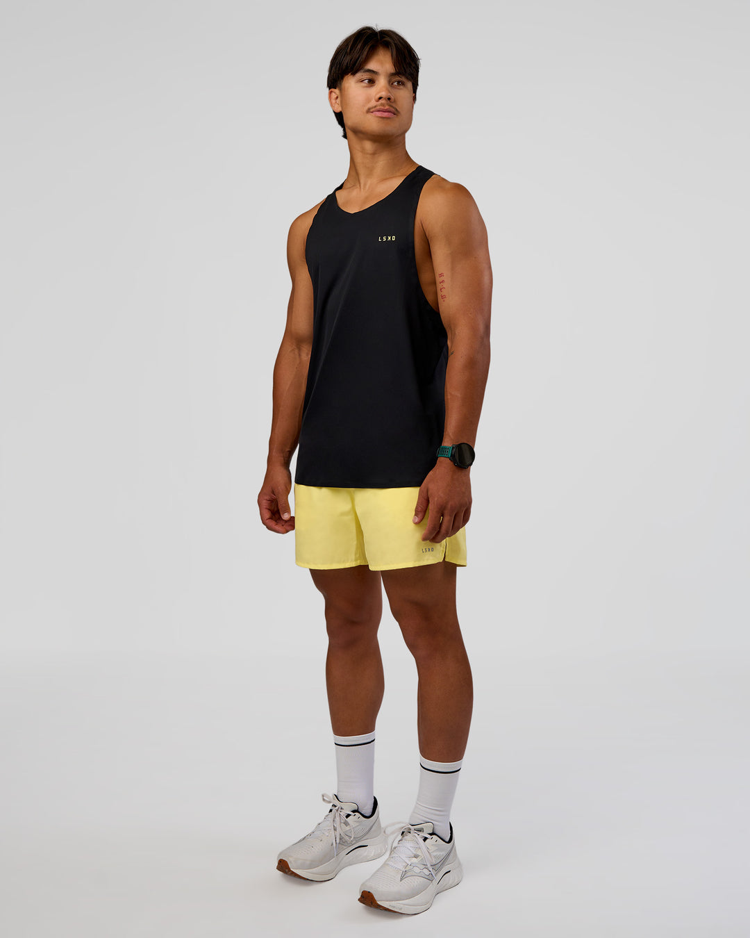Man wearing Pace 5" Lined Running Short - Yellow Fizz | Model:George | Size:M