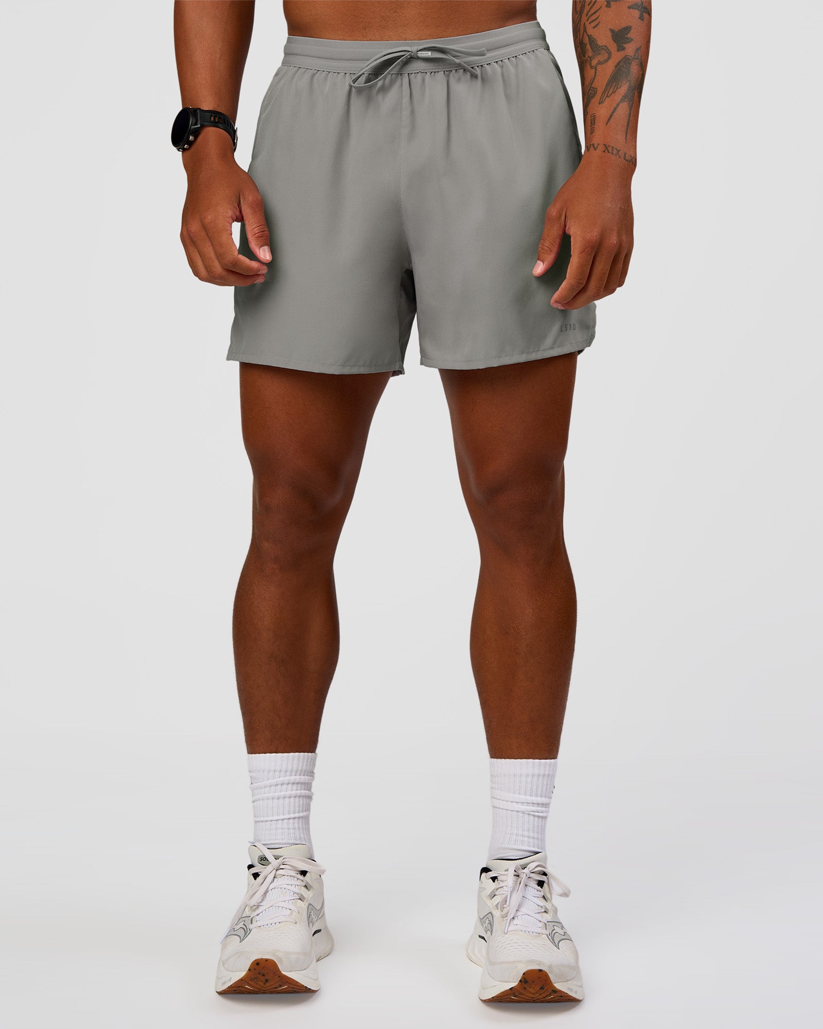 Man wearing Pace 5" Lined Running Short - Alloy | Model:Malebo | Size:M