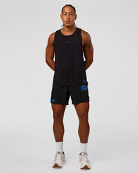 Man wearing Pace 5" Lined Running Short - Black-Palace Blue | Model:Malebo | Size:M