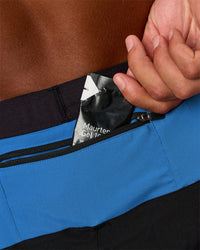 Man wearing Pace 5" Lined Running Short - Black-Palace Blue | Model:Malebo | Size:M