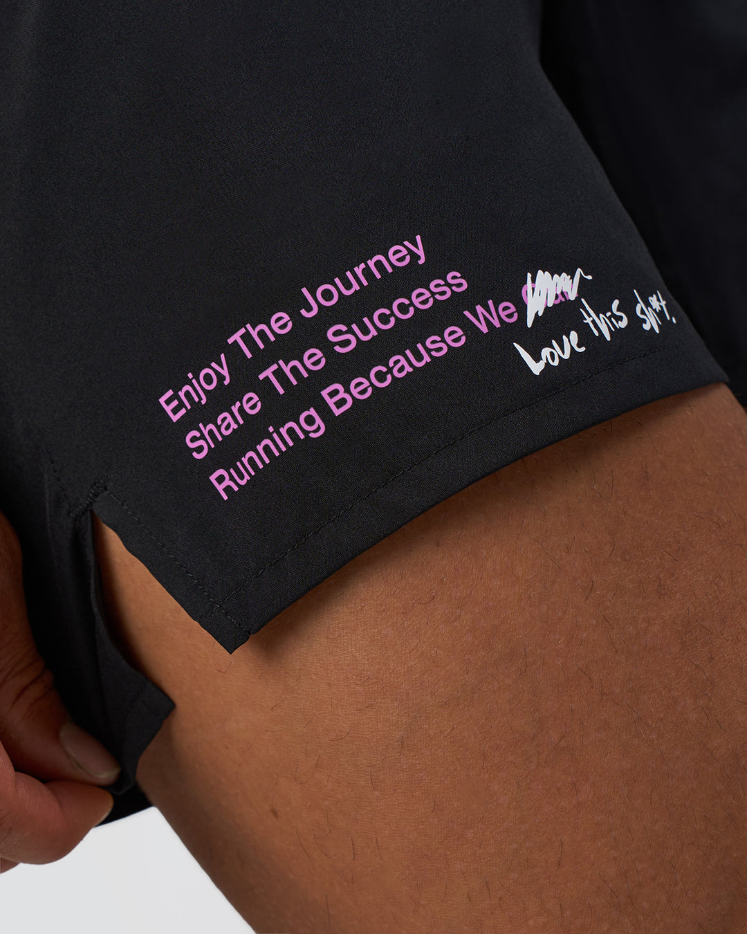 Man wearing Pace 5" Lined Running Short - Black-Ultra Fuchsia | Model:Daarian | Size:M