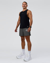 Man wearing Pace 5" Lined Running Short - Dark Storm-Alloy | Model:Jaiden | Size:M