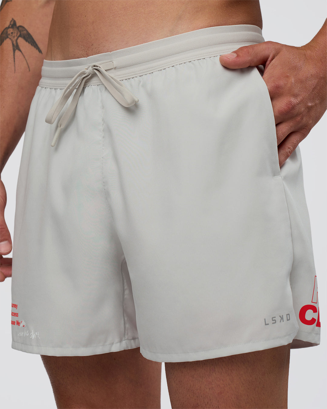 Man wearing Pace 5" Lined Running Short - Digital Mist-Flame | Model:Konnor | Size:M