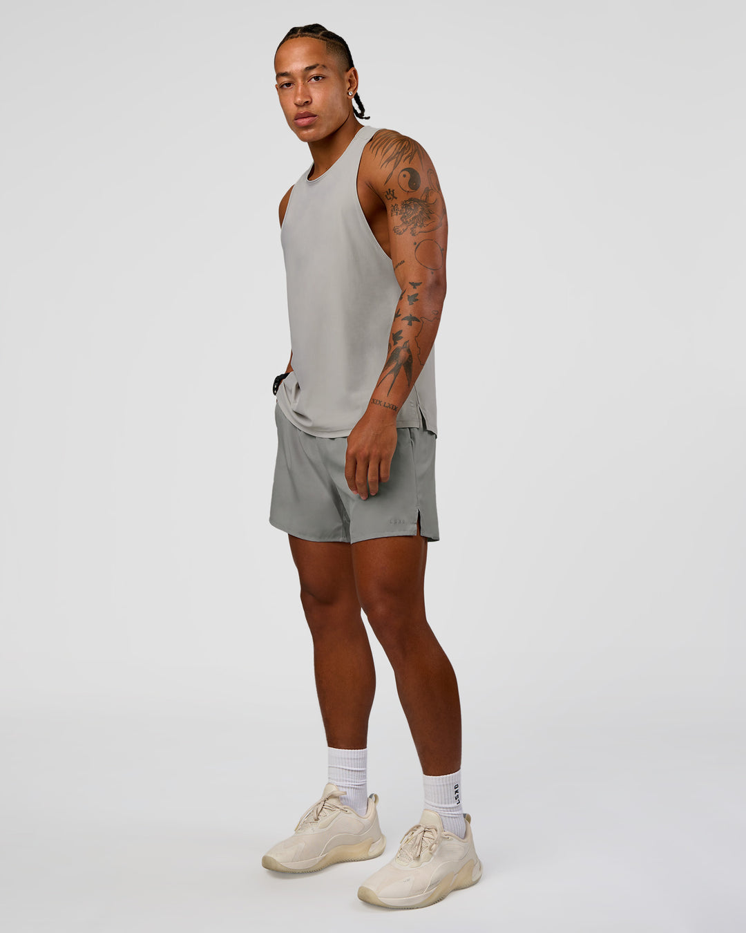 Man wearing Pace 5" Running Short - Alloy | Model:Malebo | Size:M
