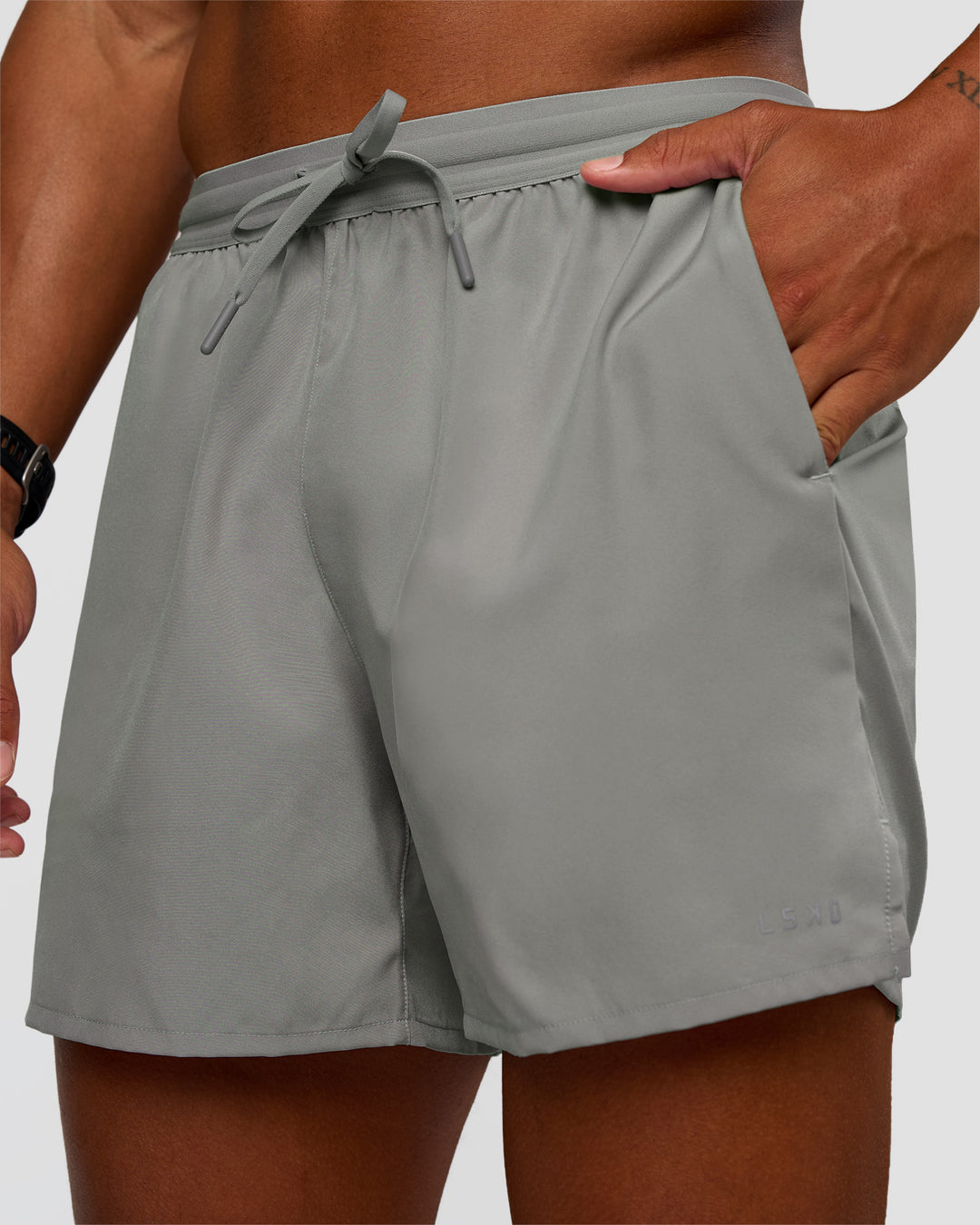 Man wearing Pace 5" Running Short - Alloy | Model:Malebo | Size:M