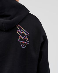 Man wearing Pride Sticker Boxy Hoodie - Black | Model:Albert | Size:M