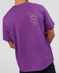 Man wearing Pride Sticker Boxy Tee - Fresh Purple | Model:Albert | Size:M