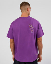 Man wearing Pride Sticker Boxy Tee - Fresh Purple | Model:Albert | Size:M
