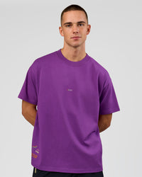Man wearing Pride Sticker Boxy Tee - Fresh Purple | Model:Albert | Size:M