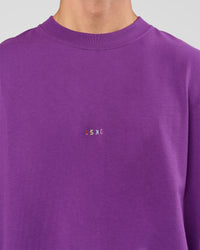 Man wearing Pride Sticker Boxy Tee - Fresh Purple | Model:Albert | Size:M