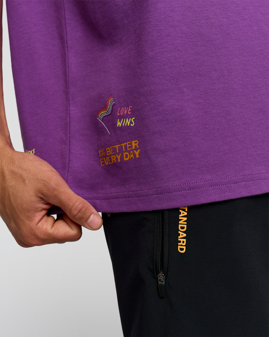 Man wearing Pride Sticker Boxy Tee - Fresh Purple | Model:Albert | Size:M