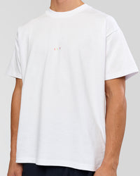Man wearing Pride Sticker Boxy Tee - White | Model:Albert | Size:M