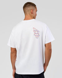 Man wearing Pride Sticker Boxy Tee - White | Model:Albert | Size:M