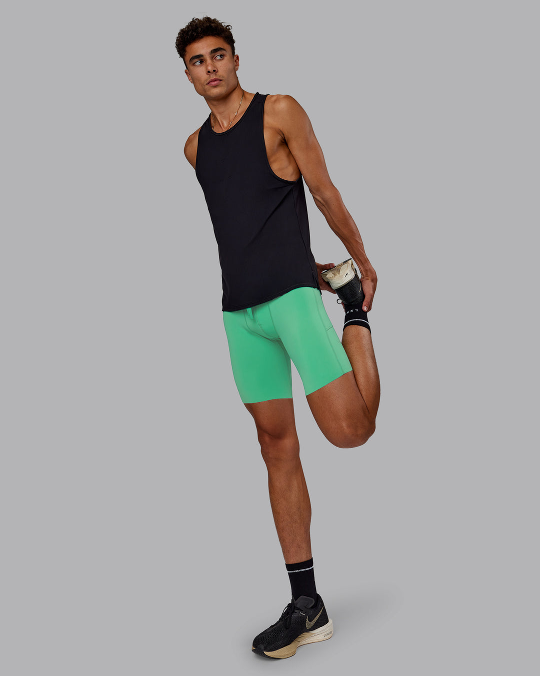 Man wearing Race Day Short Tight 8&quot; - Mystic Green | Model:Jaxon | Size:M