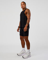 Man wearing Race Day 8" Short Tight - Black-Alloy | Model:Malebo | Size:M