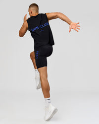 Man wearing Race Day 8" Short Tight - Black-Electric Indigo | Model:Albert | Size:M | | Thumbnail Index: 5