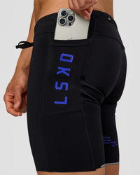 Man wearing Race Day 8" Short Tight - Black-Electric Indigo | Model:Albert | Size:M | | Thumbnail Index: 3