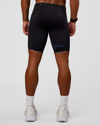 Man wearing Race Day 8" Short Tight - Black-Palace Blue | Model:Malebo | Size:M