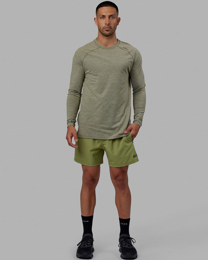 Man wearing Rep 5'' Performance Short - Moss Stone-Lime