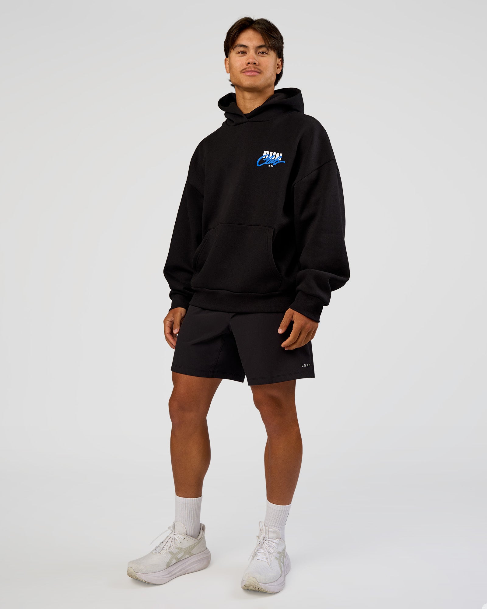 Run Club Script Oversized Hoodie - Black-Palace Blue | LSKD