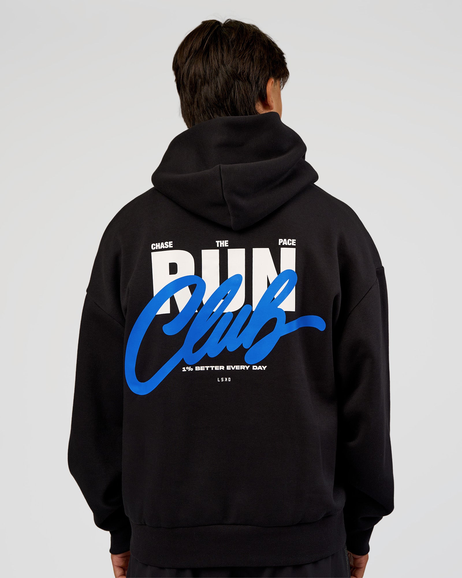 Run Club Script Oversized Hoodie - Black-Palace Blue | LSKD