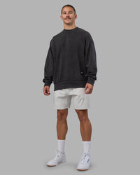 Man wearing Segmented Oversized Sweater - Black Washed | Model:Jaiden | Size:M