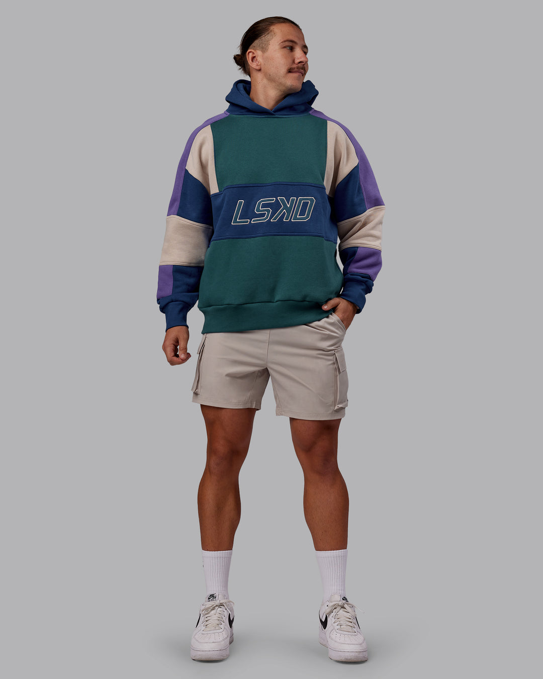 Man wearing Slam Oversized Hoodie - Atlantic-Multi | Model:Jaiden | Size:M